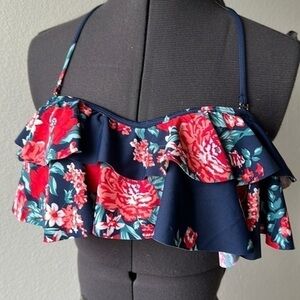 Cocoship swim top floral ruffled ties at neck size small blue orange red